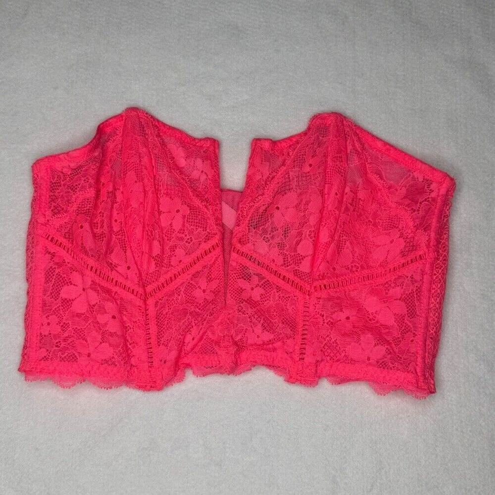 Victoria’s Secret M Hot Pink Lace Bustier Bralette Corset Bra Floral Sexy NEW